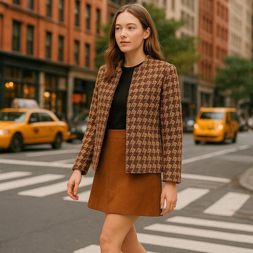 Vintage ORVIS Big Houndstooth Pattern Wool Nylon Blend Blazer Coat Jacket Sz 14